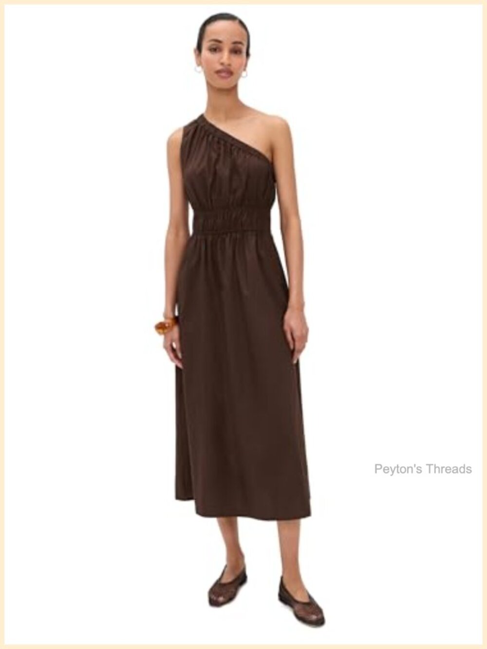 Rails Selani Midi Dress One Shoulder Lightweight Poplin Sleeveless Gathered